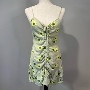 Love Tree Size Large Sunflower Cutout Ruched Cami Mini Dress Cottagecore Boho